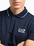 EA7 U Polo core identity in piquet di cotone stretch con profili contrasto blu