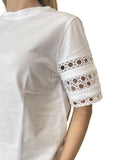 EMMEMARELLA2 T-shirt con ricami sulle maniche corte BIANCO OTTICO