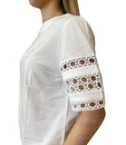 EMMEMARELLA2 T-shirt con ricami sulle maniche corte BIANCO OTTICO