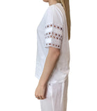 EMMEMARELLA2 T-shirt con ricami sulle maniche corte BIANCO OTTICO