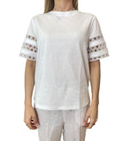 EMMEMARELLA2 T-shirt con ricami sulle maniche corte BIANCO OTTICO