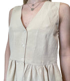 EMMEMARELLA2 Top smanicato con balza sul fondo beige