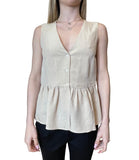 EMMEMARELLA2 Top smanicato con balza sul fondo beige