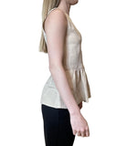 EMMEMARELLA2 Top smanicato con balza sul fondo beige