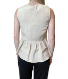 EMMEMARELLA2 Top smanicato con balza sul fondo beige