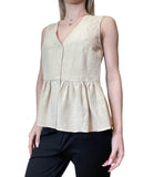 EMMEMARELLA2 Top smanicato con balza sul fondo beige