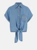 GUESS APP D COL Camicia maniche corte in denim Ambra con fiocco DENIM