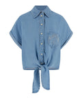GUESS APP D COL Camicia maniche corte in denim Ambra con fiocco DENIM