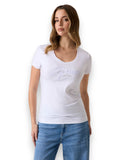 GUESS APP D COL T-shirt con logo ricamamto bianco