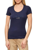 GUESS APP D COL T-shirt logo strass scollo ampio blu