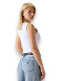 GUESS APP D COL Canotta sportiva logo strass bianco