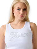 GUESS APP D COL Canotta sportiva logo strass bianco