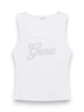 GUESS APP D COL Canotta sportiva logo strass bianco