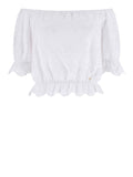 GUESS APP D COL Top shoulder off Eyelets in pizzo bianco