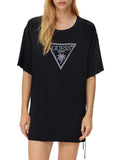GUESS U.WEAR D COL Maxi t-shirt con logo strass nero
