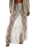 I AM R-CMPN Gonna lunga con pizzo e balze beige