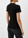 LACOSTE D T-shirt basic maniche corte a costine con logo coccodrillo nero