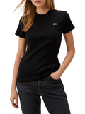 LACOSTE D T-shirt basic maniche corte a costine con logo coccodrillo nero
