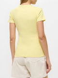 LACOSTE D T-shirt basic maniche corte a costine con logo coccodrillo giallo