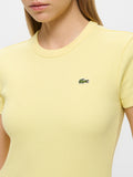 LACOSTE D T-shirt basic maniche corte a costine con logo coccodrillo giallo