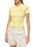 LACOSTE D T-shirt basic maniche corte a costine con logo coccodrillo giallo
