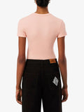 LACOSTE D T-shirt basic maniche corte a costine con logo coccodrillo salmone
