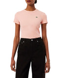 LACOSTE D T-shirt basic maniche corte a costine con logo coccodrillo salmone