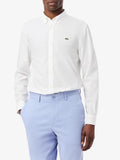 LACOSTE U Camicia regular fit in popeline elasticizzato bianco