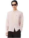 LACOSTE U Camicia regular fit lino a righe B.CO/ROSA