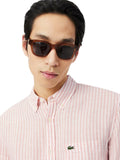 LACOSTE U Camicia regular fit lino a righe B.CO/ROSA