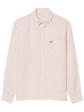 LACOSTE U Camicia regular fit lino a righe B.CO/ROSA