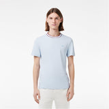 LACOSTE U T-shirt con profili contrasto celeste