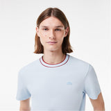 LACOSTE U T-shirt con profili contrasto celeste
