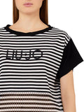 LIU JO BEACHWEAR T-shirt a righe con fori sul fondo NERO/B.CO