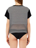 LIU JO BEACHWEAR T-shirt a righe con fori sul fondo NERO/B.CO