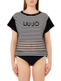 T-shirt a righe con fori sul fondo