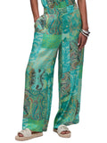 LIU JO BEACHWEAR Pantaloni wide leg fantasia cachemire verde chiaro