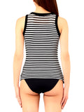 LIU JO BEACHWEAR Canotta a righe logo NERO/B.CO