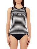LIU JO BEACHWEAR Canotta a righe logo NERO/B.CO