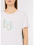 LIU JO BEACHWEAR T-shirt con inserti bandana sul retro e logo BIANCO MLT