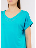 LIU JO BEACHWEAR T-shirt a v con applicazioni celeste