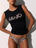 LIU JO BEACHWEAR T-shirt logo leopard nero
