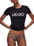 LIU JO BEACHWEAR T-shirt logo leopard nero
