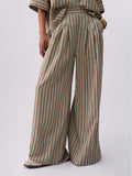 LIU JO BLACK Pantalone lungo palazzo a righe VERDE/MARRONE