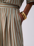 LIU JO BLACK Pantalone lungo palazzo a righe VERDE/MARRONE