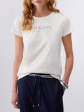 LIU JO SPORT T-shirt con logo strass latte