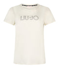 LIU JO SPORT T-shirt con logo strass latte