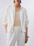 LIU JO SPORT Felpa zip sportiva con coulisse latte