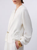 LIU JO SPORT Felpa zip sportiva con coulisse latte