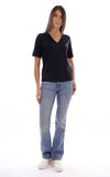 LIU JO SPORT T-shirt scollo V con strass nero